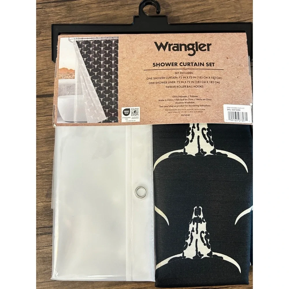 Wrangler Black Longhorn Steer Skull Shower Curtain Set 14pc Western Farmhouse